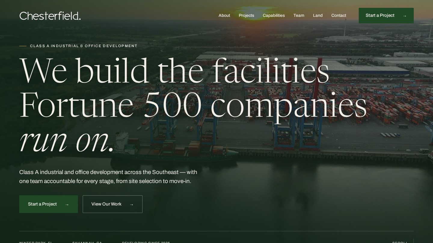 Chesterfield redesigned homepage: We build the facilities Fortune 500 companies run on.
